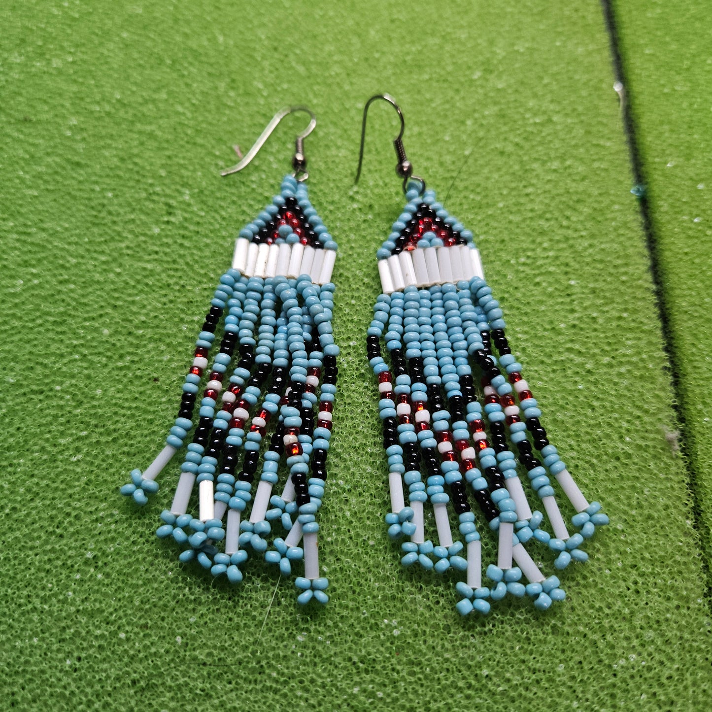 Hand beaded Native American dangle earrings