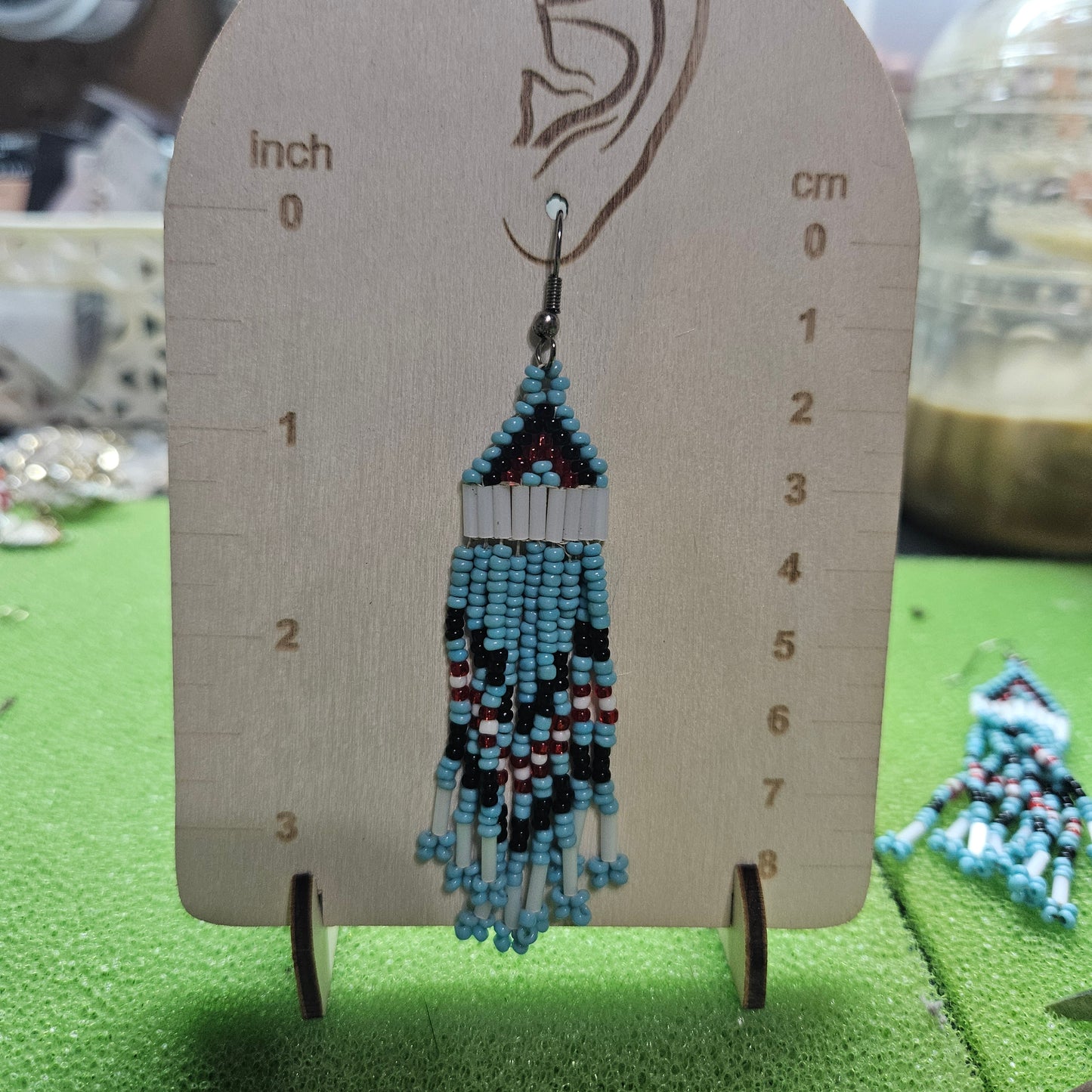Hand beaded Native American dangle earrings