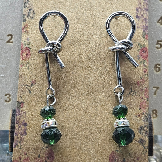 silver and green dangle earrings