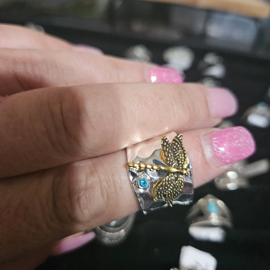Stainless steel  Dragonfly wide band size 5 ring