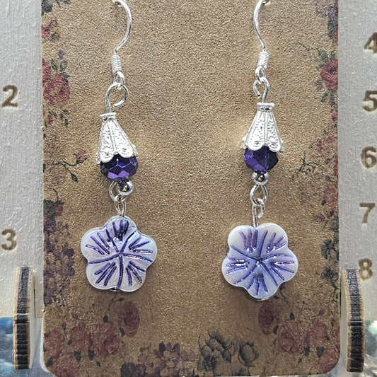 Purple floral dangle earrings